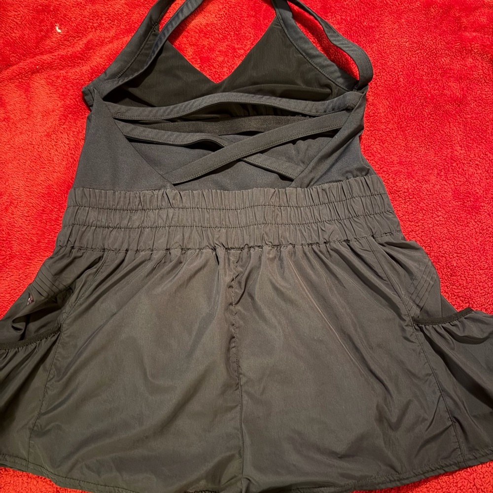 Free People Black Athletic Shorts Romper with Strappy Back